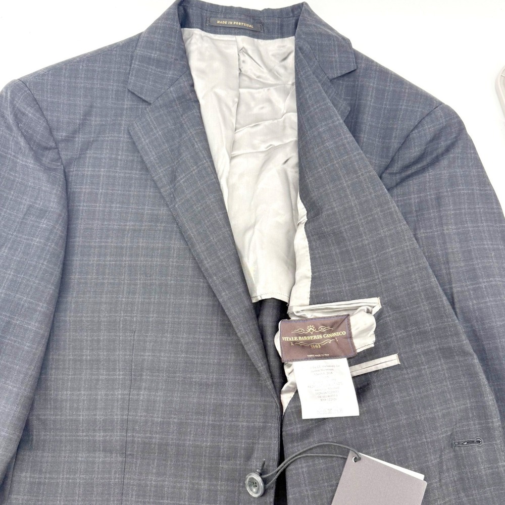 Vitale Barberis Canonico Sport Coat Mens 40 Charcoal Grey Wool Windowpane Plaid